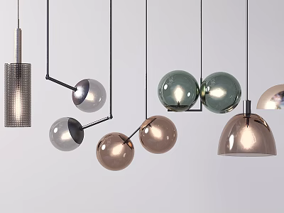 Stylish Modern Pendant Lights With Spherical Cylindrical And Metallic Designs For Home Interior 3d model