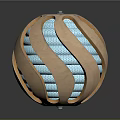 Futuristic Spherical Sci Fi Device With Metallic Gold Stripes And Blue Glowing Core