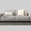 Gray Two Seater Sofa With Pillows Throw Blanket Side Table Lamp And Plant On Rug