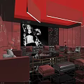 Luxury Modern KTV Lounge With Red Interior Sofa Coffee Table And Black White Posters