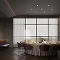 Modern Private Dining Room With Round Table And City View 3d model