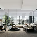 Modern Sales Office with Large Windows Interior Furniture and Green Plants