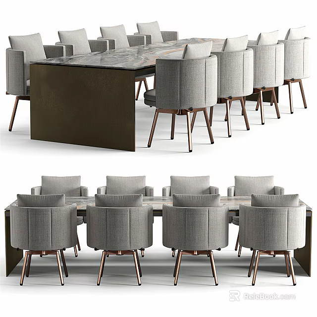 Elegant Modern Dining Table Set With Gray Upholstered Chairs And Metal Frame 3d model