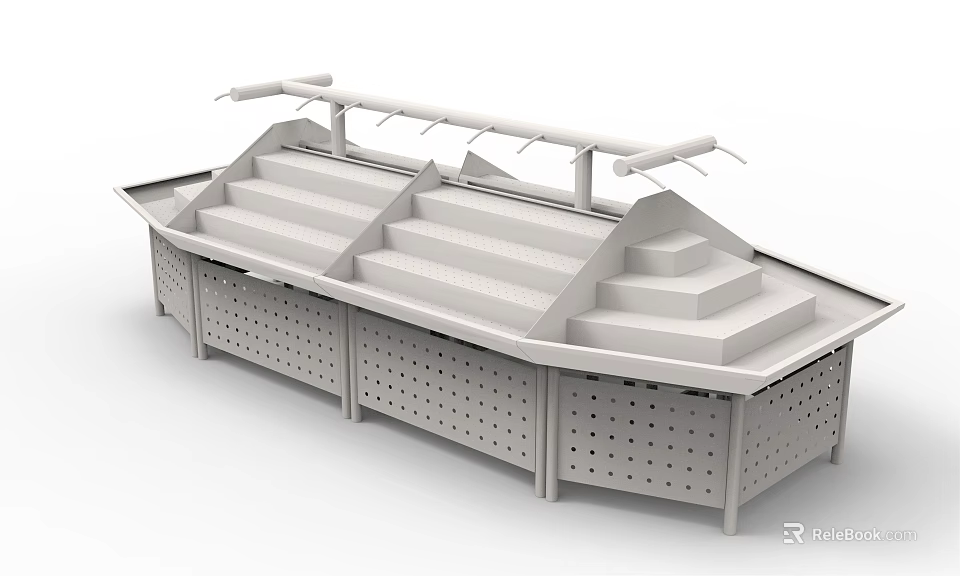 White Multi Tiered Stepped Display Shelf With Perforated Bottom Panels For Retail 3d model 