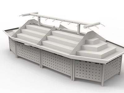 White Multi Tiered Stepped Display Shelf With Perforated Bottom Panels For Retail 3d model
