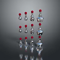Silver Bottles with Red Caps Organized in Three Rows as Daily Living Supplies