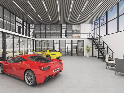 Modern 4S Car Showroom With Luxury Sports Cars And Glass Facade 3d model