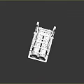 White Mechanical Structure Model On Black Reflective Surface With Gray Gradient Background