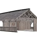 Traditional Ancient Wooden Architecture With Sloped Roof Veranda And Wooden Railing