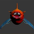 Shark With Orange And Red Gradient Blue Fins Open Mouth Sharp Teeth On Dark Background