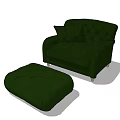 Comfortable Green Tufted Single Sofa with Matching Ottoman for Home Interior 3d model