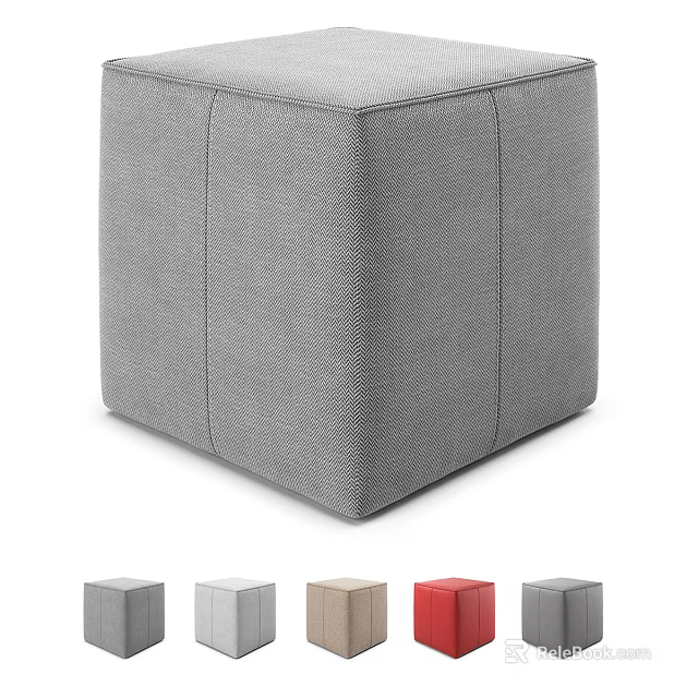 Square Fabric Ottoman With Seam Details And Multiple Color Options 3d model 