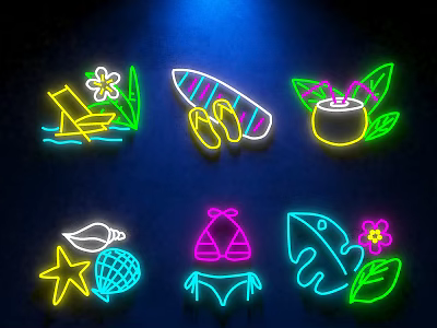 Neon Decorative Lights With Summer Beach Vacation Patterns And Tropical Elements 3d model