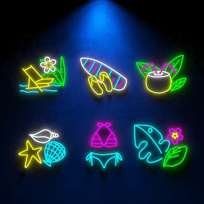 Neon Decorative Lights With Summer Beach Vacation Patterns And Tropical Elements 3d model