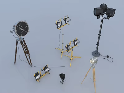 Vintage And Modern Lighting Combinations With Tripod Stands And Floor Standing Designs For Studio 3d model
