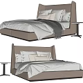 Modern Double Bed With Upholstered Headboard White Bedding And Side Nightstand 3d model