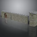 Stone Wall and Tower Structure with Wooden Door Design Elements 3d model