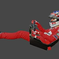 Man In Red Racing Suit With Marlboro Helmet Sitting On Racing Seat