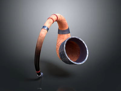 Flexible Curved Hose With Orange Rubber Body Black Metal Ends And Red Straps Details 3d model
