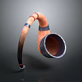 Flexible Curved Hose With Orange Rubber Body Black Metal Ends And Red Straps Details
