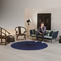 Modern Sofa And Coffee Table Set With Blue Rug Wooden Chairs And Floor Lamp