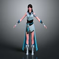 Fantasy 3D Female Character In Blue White Outfit With Creature Themed Belt Buckle Standing Pose