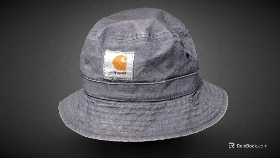 Classic Gray Carhartt Bucket Hat With White Patch And Orange Logo 3d model 