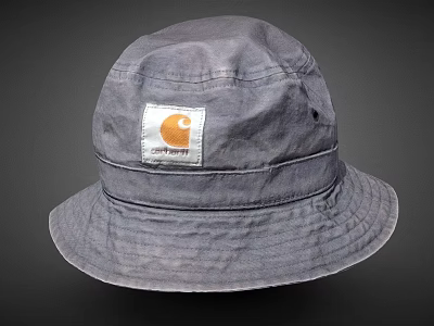 Classic Gray Carhartt Bucket Hat With White Patch And Orange Logo 3d model