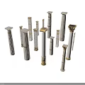 Collection Of Classical Architectural Columns In Various Styles With White And Golden Accents