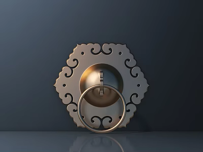 Traditional Chinese Style Door Handle With Ornate Circular Ring And Floral Decorative Pattern 3d model