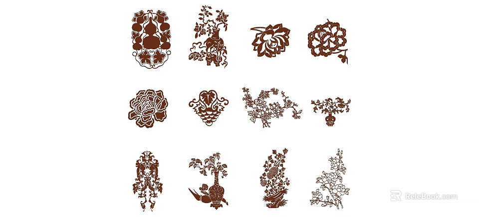 Traditional Floral Carvings Featuring Various Flower Bird And Plant Design Elements 3d model 