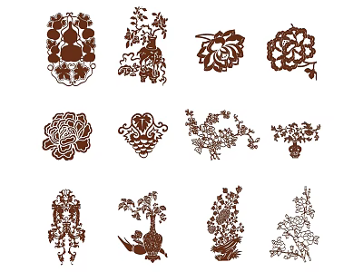 Traditional Floral Carvings Featuring Various Flower Bird And Plant Design Elements 3d model