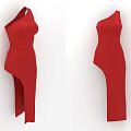 Red One Shoulder Slim Fit Dress With Side Slit And Elegant Design