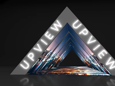 Triangular Activity Passageway With UPVIEW Text And City Night View Reflection 3d model