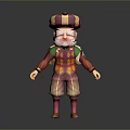 Cartoon Clown Character With Striped Hat White Beard Colorful Diamond Pattern Outfit And Pink Shoes