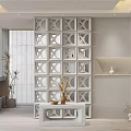 Modern Console Cabinet And Side Cabinet With Gray Wall Decorative Vase And Plant