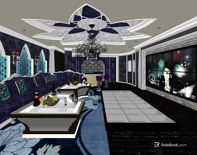 Luxurious KTV Interior Design With Modern Sofa Coffee Table And Large Screen 3d model 
