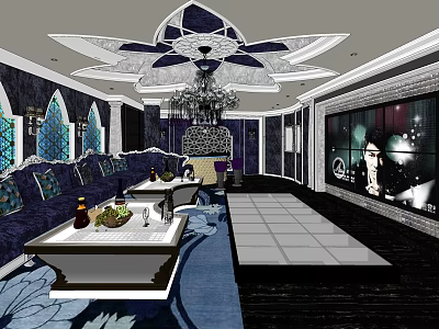 Luxurious KTV Interior Design With Modern Sofa Coffee Table And Large Screen 3d model