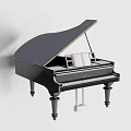 Black Grand Piano with Open Lid Music Sheet and White Stand