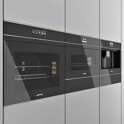 Modern Built in Kitchen Appliances With Sleek Black And Silver Design 3d model