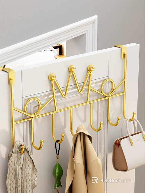 Stylish Gold Over The Door Metal Hooks For Hanging Clothes And Bags 3d model 