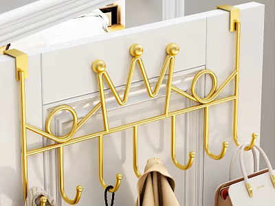 Stylish Gold Over The Door Metal Hooks For Hanging Clothes And Bags 3d model