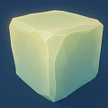 Rough Green Stone Cube and Smooth Wood Accent on Deep Blue Background 3d model