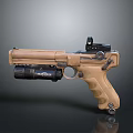 Modern Tan Tactical Pistol With Mounted Scope Flashlight And Ergonomic Grip 3d model