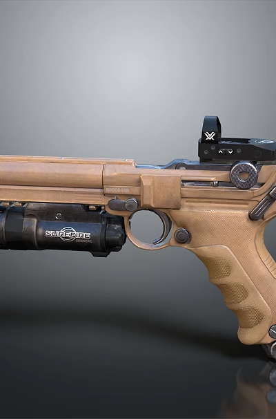 Modern Tan Tactical Pistol With Mounted Scope Flashlight And Ergonomic Grip 3d model Modern Tan Tactical Pistol With Mounted Scope Flashlight And Ergonomic Grip 3d model