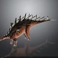 Stegosaurus Dinosaur With Red Brown Body Black Spots And White Spikes On Dark Background