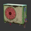 Old Rusted Air Conditioner Fan With Rust Spots On Metal Casing And Stand Base