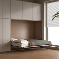 Modern Room Interior With Built In Bed White Cabinets Wooden Elements And Window Blinds