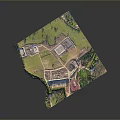 Ancient Architectural Ruins With Green Grass Trees Paths Construction Areas And Red Roof Buildings