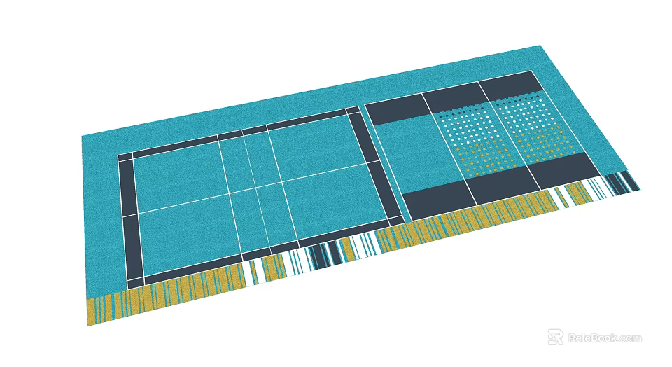 Children's Play Area With Blue Flooring Divided Sections And Colorful Grid Borders 3d model 